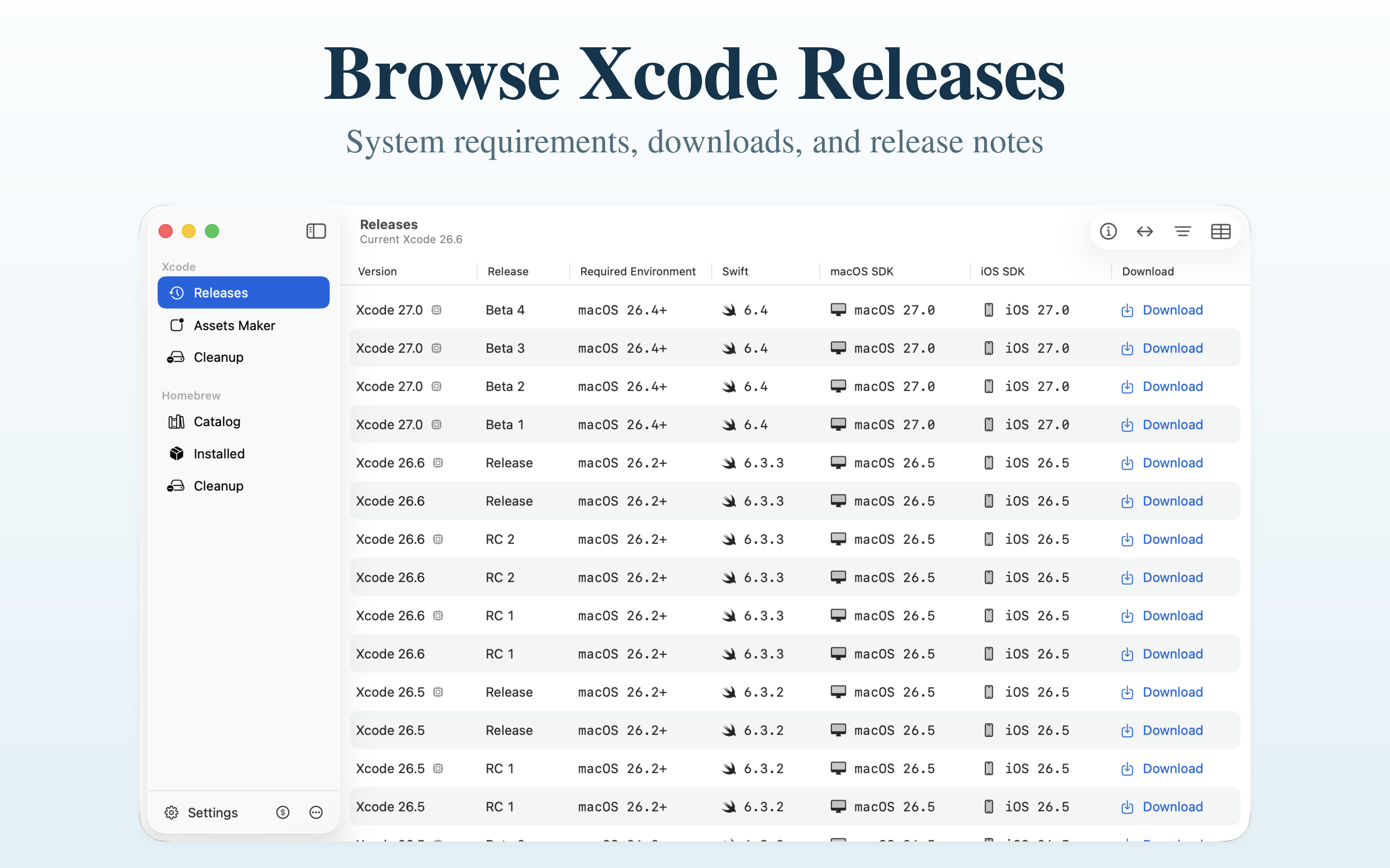 DevTools for Xcode, Homebrew screenshot